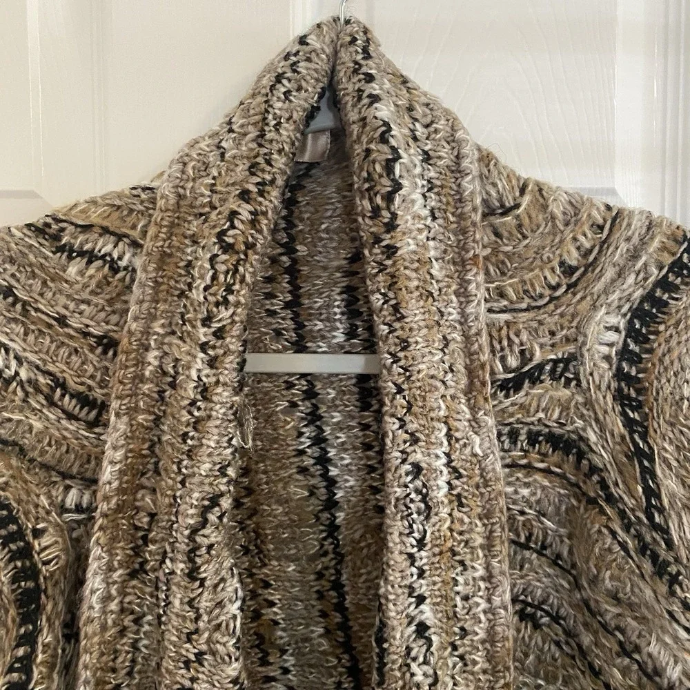 Skies Are Blue Women M Cable Knit Open Cardigan Blazer Fringed Wool Blend Brown‎